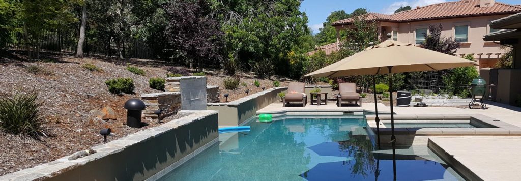 backyard pool and hot tub