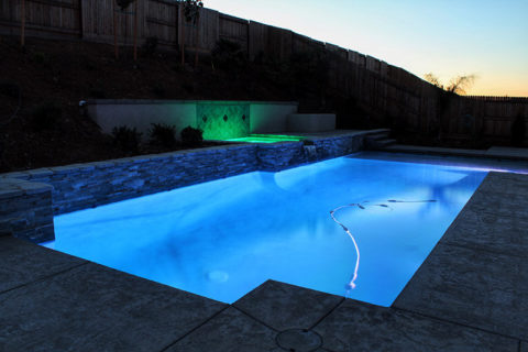 geometric pool at night